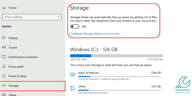 پاک کردن حافظه کش لپ تاپ با Storage Sense